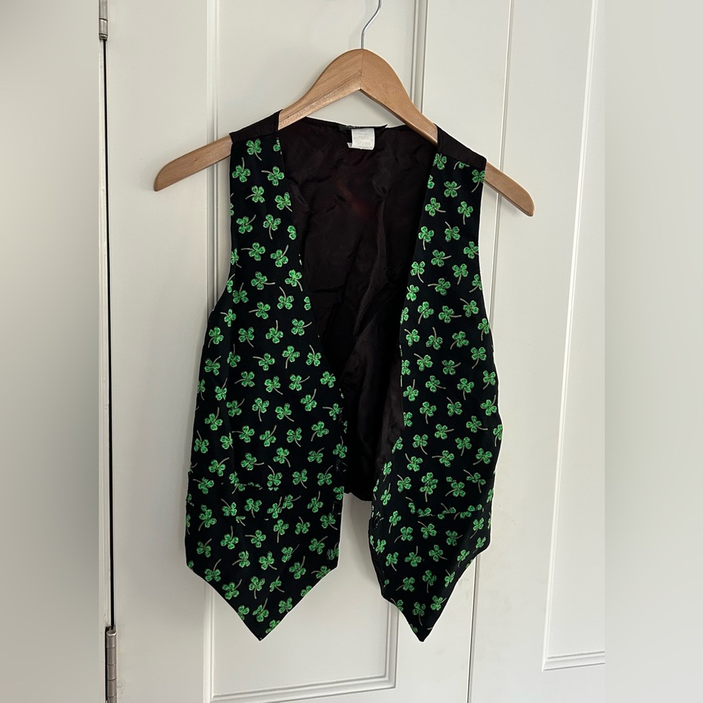 Robyn-Lyn 100 % Cotton Four Clover St. Patricks Green & Black Vest Womens Small